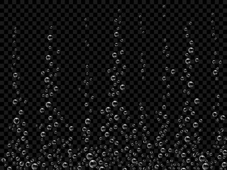 Aufkleber - Fizzing air bubbles on black background. Underwater oxygen texture of water or drink. Fizzy bubbles in soda water, champagne, sparkling wine, lemonade, aquarium, sea, ocean. Realistic 3d illustration.