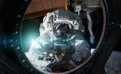 Wall Mural - astronaut working on a space station 3d rendering elements of this image furnished by nasa