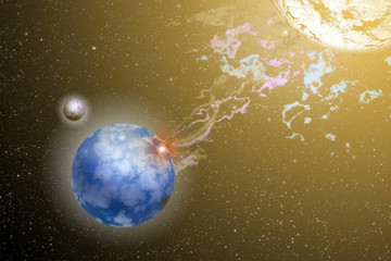 Wall Mural - Land, Moon and Sun in cosmos
