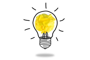 Sketch of glowing light bulb, creative idea.Concept of idea and innovation with paper ball.