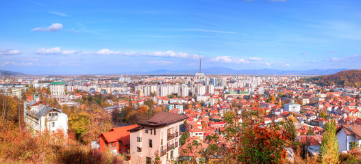 Wall Mural - Panoramic aerial view of Brasov cityscape in Romania