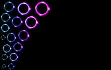 Violet Abstract Shiny Beautiful Colored Neon Glowing Circles, Bubbles, Rings With Glare Of Light And Bright Stars On A Black Background And Place For A Simple Text. Vector Illustration