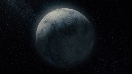 Poster - Planet in space. Solar system and space objects. Abstract scientific background - glowing planet in space, nebula and stars. Earth and galaxy on background.