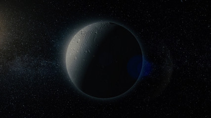 Poster - Planet in space. Solar system and space objects. Abstract scientific background - glowing planet in space, nebula and stars. Earth and galaxy on background.