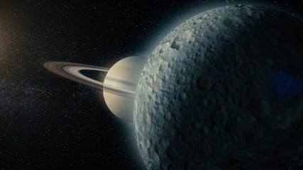 Wall Mural - planet or satellite in space. unexplored planets of faraway space. deep space. universe scene with p