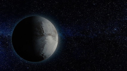Poster - Planet or satellite in space. Unexplored planets of faraway space. Deep space. Universe scene with planets. Solar sistem