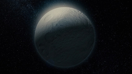 Poster - Planet in space. Solar system and space objects. Abstract scientific background - glowing planet in space, nebula and stars. Earth and galaxy on background.