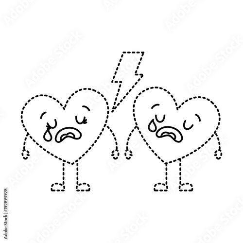 Couple Love Heart Cartoon Broken Crying Vector Illustration Dotted