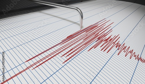 Fotografía Seismograph for earthquake detection or lie detector is drawing chart