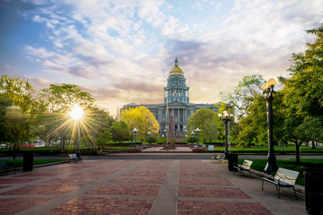 Wall Mural - Denver Colorado state capital building with morning clouds in the sky