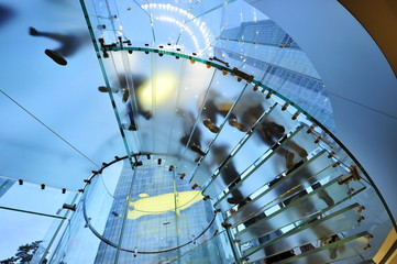 Modern glass stair outline walking man in Shanghai, China