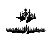 Pine Forests With River Illustration Hand Drawing Symbol Logo Vector