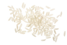 Rice Grains Isolated On White Background. Top View. Flat Lay
