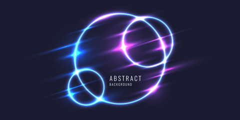 Fototapete - Abstract banner with neon circle on a dark background.
