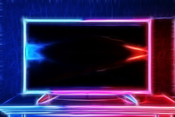 Poster - Silhouette of a modern TV glowing with neon light in bright colors