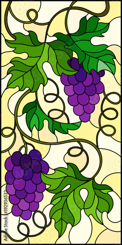 Dekoracja na wymiar  ilustracja-w-malarstwie-witrazowym-z-kiscia-czerwonych-winogron-i-liscmi-na