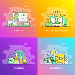 Aufkleber - Modern smooth gradient flat line concept web banner of Investment, Strategy, Analysis and Find the Right Person. Conceptual vector illustration for web design, marketing, and graphic design.