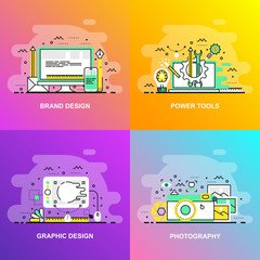 Fototapete - Modern smooth gradient flat line concept web banner of Photography, Graphic Design, Power Tools and Brand Design. Conceptual vector illustration for web design, marketing, and graphic design.