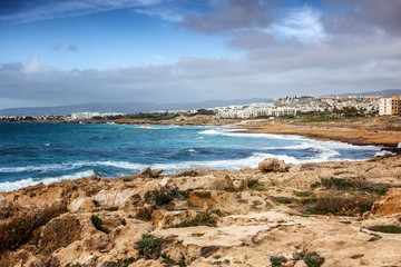 Wall Mural - a fantastic stunning colorful landscape, a blue sea shore, the coast of Cyprus, the neighborhood of Paphos