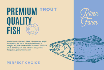 Wall Mural - premium quality trout. abstract vector fish packaging design or label. modern typography and hand dr
