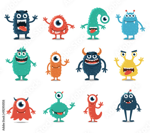 Fotografía Set of Monsters Isolated on White Background