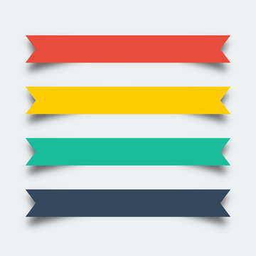 Set of ribbons banners in flat design with shadow