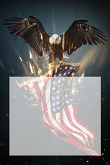Wall Mural - American Bald Eagle flying with Flag.