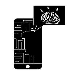 Wall Mural - smartphone speech bubble brain circuit board ideas vector illustration black and white design