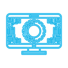 Sticker - monitor computer with gear circuit connection technology vector illustration