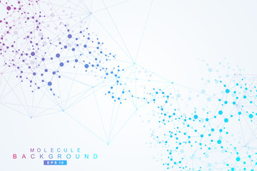 Leinwandbilder - Structure molecule and communication. Dna, atom, neurons. Scientific concept for your design. Connected lines with dots. Medical, technology, chemistry, science background. Vector illustration.