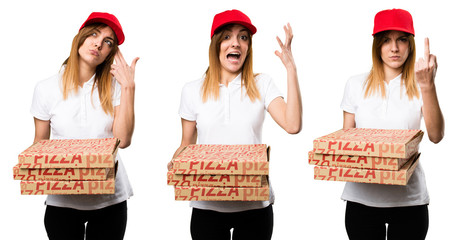 Canvas Print - Set of Frustrated pizza delivery woman