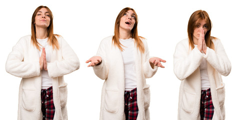 Wall Mural - Set of Young woman in dressing gown in zen position