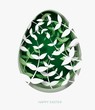 3d abstract paper cut illustration of colorful paper art easter grass, flowers and green egg shape.