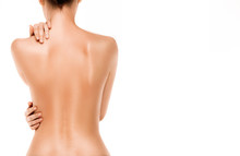 Naked Back Of A Woman, Isolated On White Background