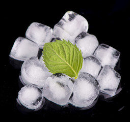 Canvas Print - Ice cube with mint leaves