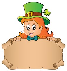 Wall Mural - Leprechaun girl holding parchment 1