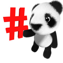 Canvas Print - 3d Cute and adorable baby panda bear character holding a hashtag symbol