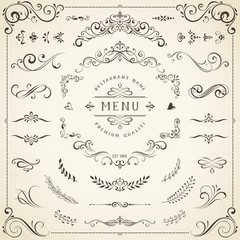 Wall Mural - calligraphy swirls, swashes, ornate motifs and scrolls. vector illustration.