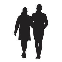 Couple walking together. Man and woman vector silhouette