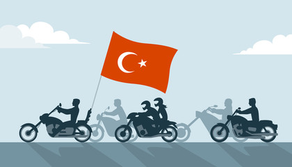 Wall Mural - Bikers on motorcycles with turkey flag