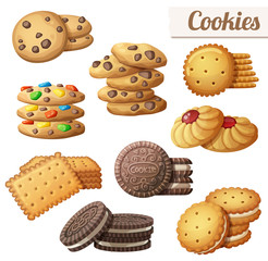 Cookies. Set of cartoon vector food icons