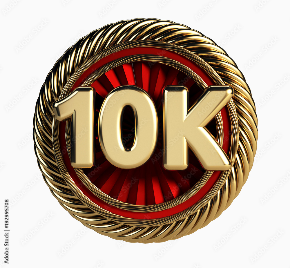 10K Golden Badge. 10 Thousand Followers web Icon. 3d Rendering  