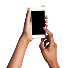 Female Hands Pointing On Blank Mobile Phone Screen