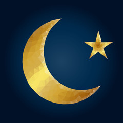 Polygonal gold half moon and star