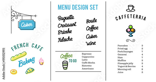 Set Of Design Elements For European Cafe Bakery Menu Wrought Iron