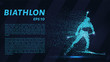 Biathlon consists of particles. The biathlon consists of dots and circles. Blue biathlon on a dark background.
