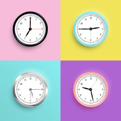 Poster - Vector color clocks isolated on different backgrounds.