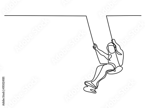 Continuous Line Drawing Girl Swinging On Swing Vector