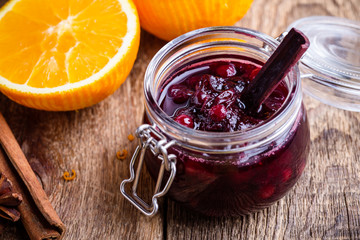 Wall Mural - Cranberry sauce in glass jar