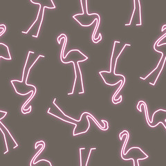 Poster - Flamingo neon effect shapes seamless pattern.